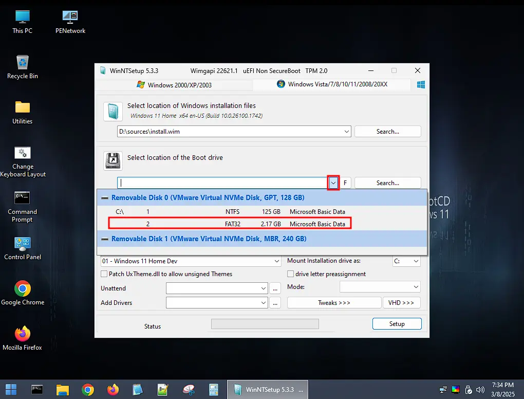 Select Boot Partition