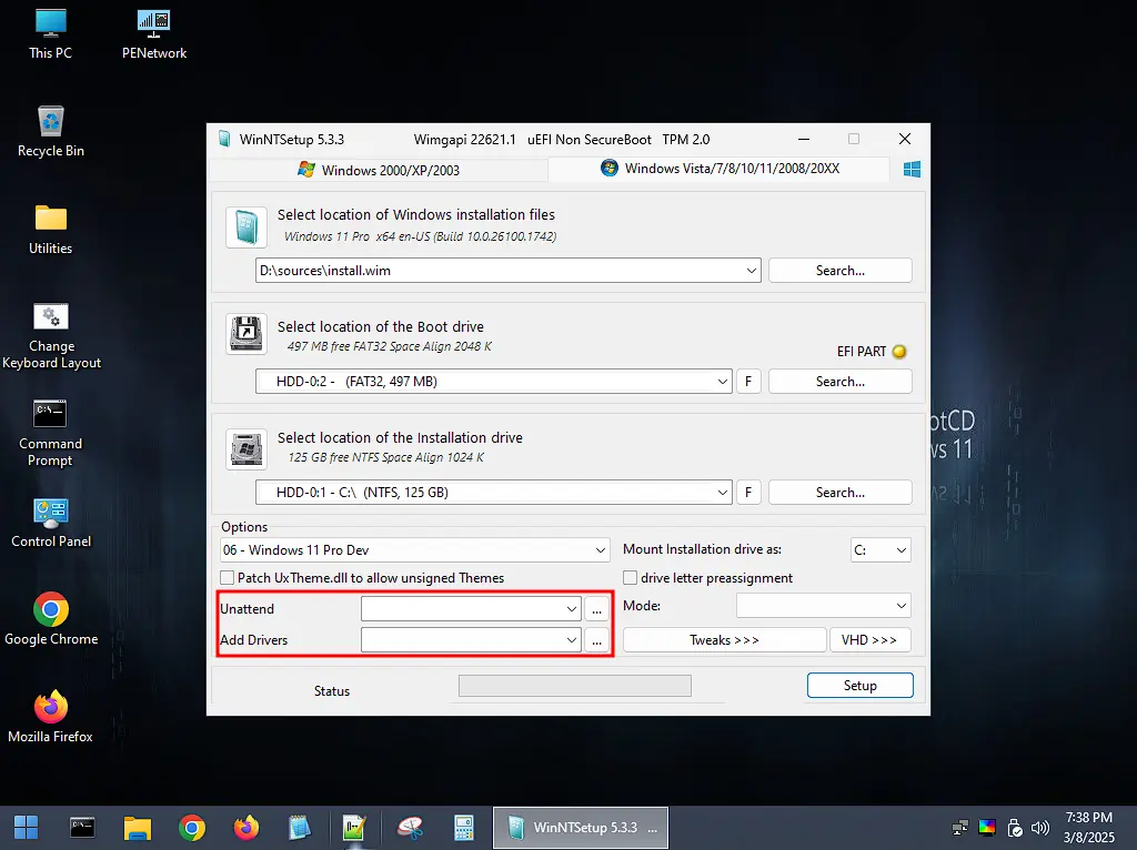 Add Drivers and Unattended xml